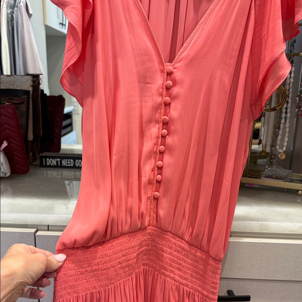 Ramy Brook Coral Midi Dress with Ruffle Sleeves - Picture 3 of 4